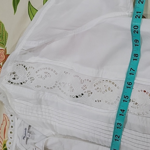 Madewell Lace-Inset Pintucked Button-Up Top NU473 Size M NWT White - Picture 10 of 10